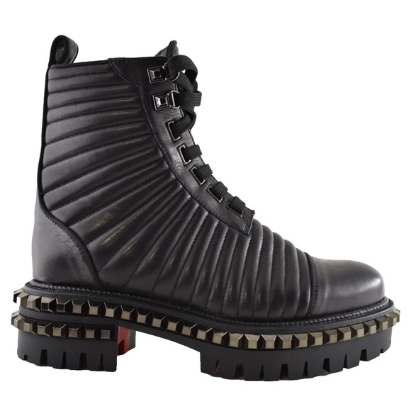 Christian Louboutin Yetota Flat Calf Leather Black Spike Combat Ankle Boot 36.5 - Picture 1 of 11